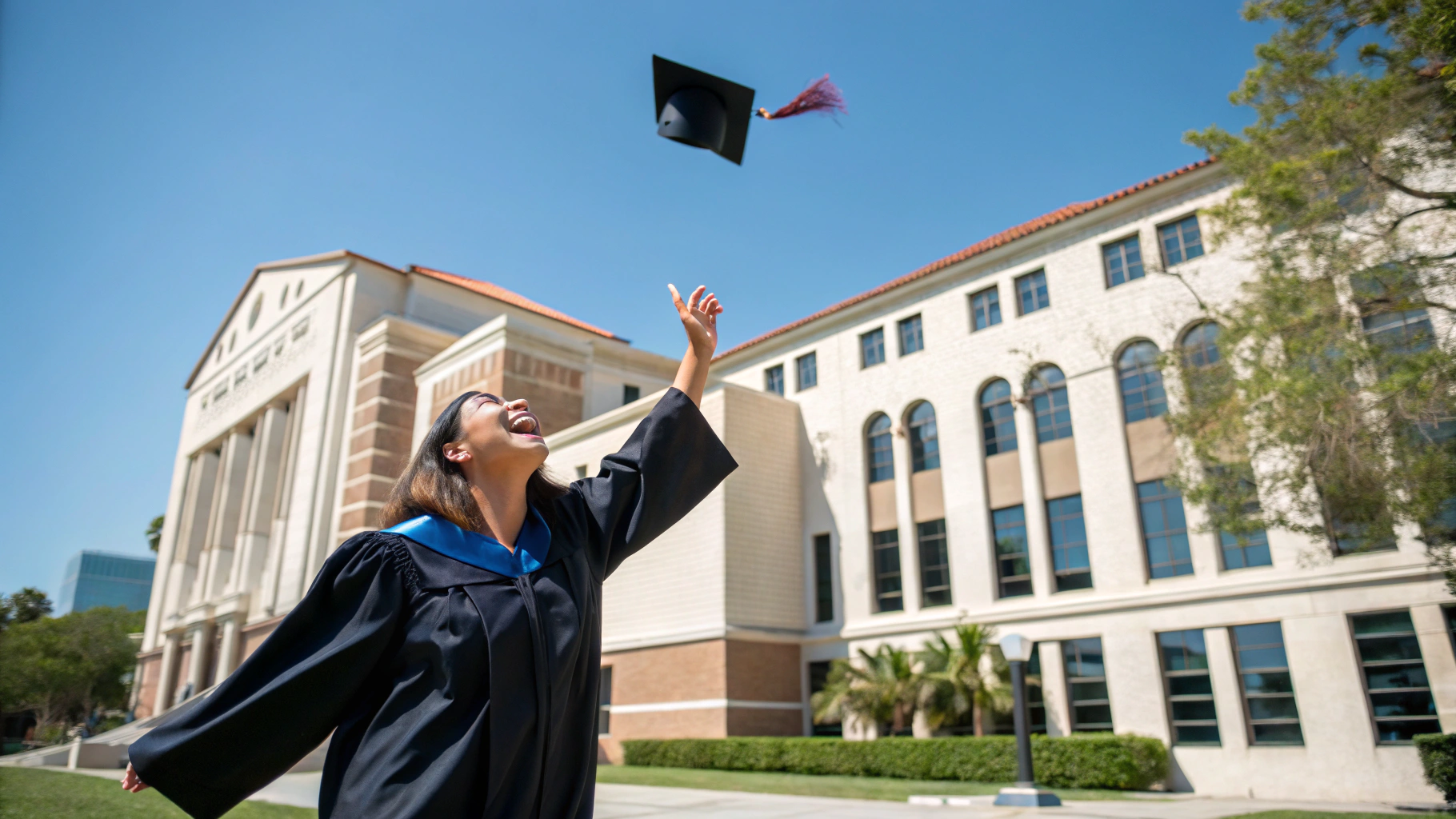 Graduation caps thrown in the air on commencement day