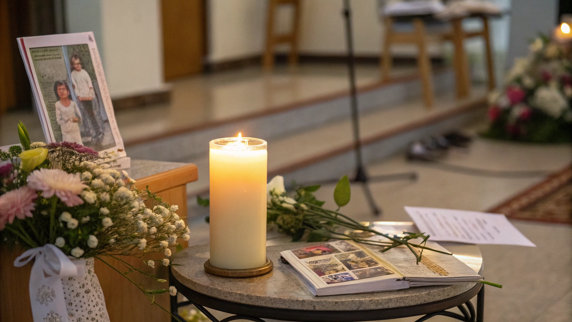 Candlelight remembrance and memorial photo display
