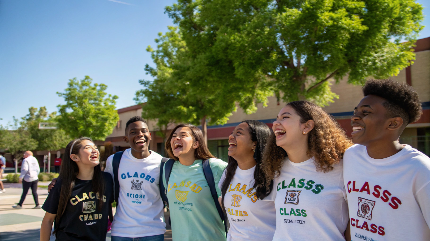 High school classmates celebrating at school spirit rally
